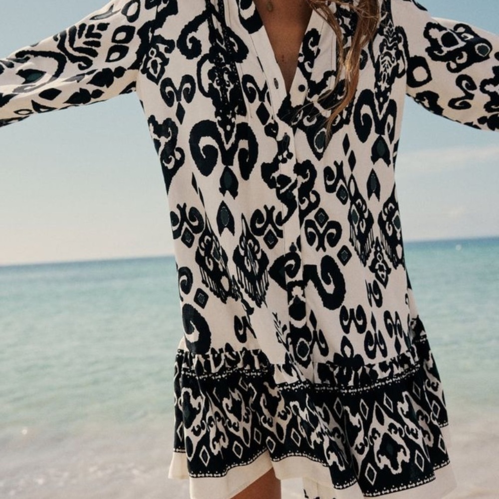 Zara Black and Cream Patterned Women's Dress - Picture 3 of 10